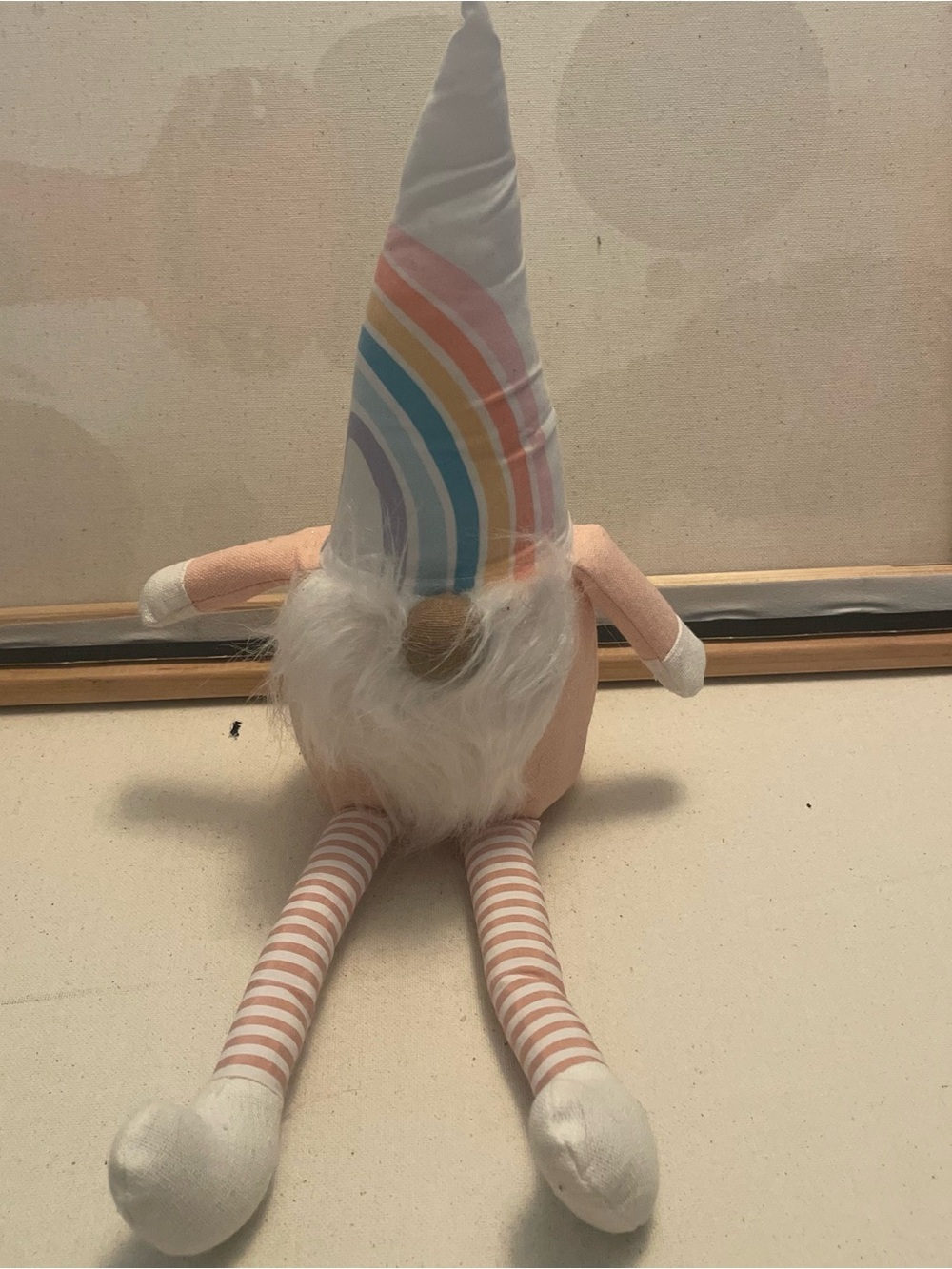 Huntington Home Spring 2022 Plush 16” Weighted Mini Gnome Rainbow Hat Pink Body
